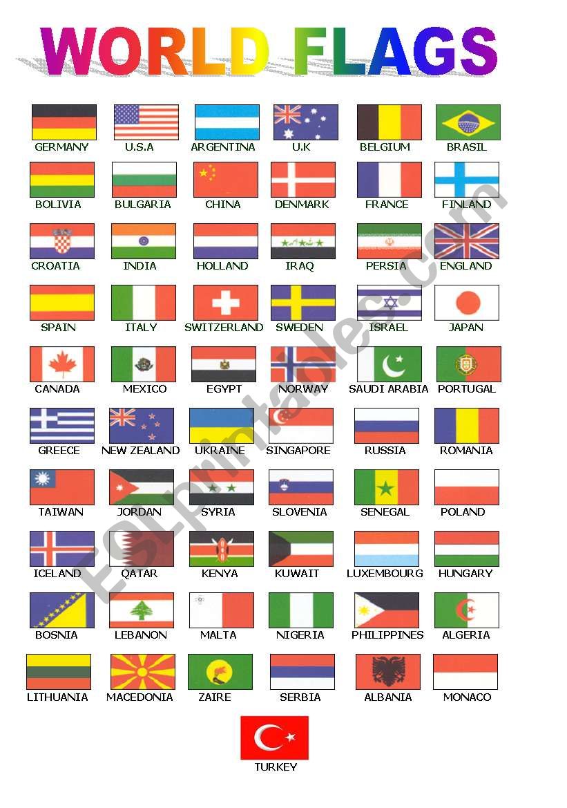 Country Flags Emojis Sheet Printable Pdf