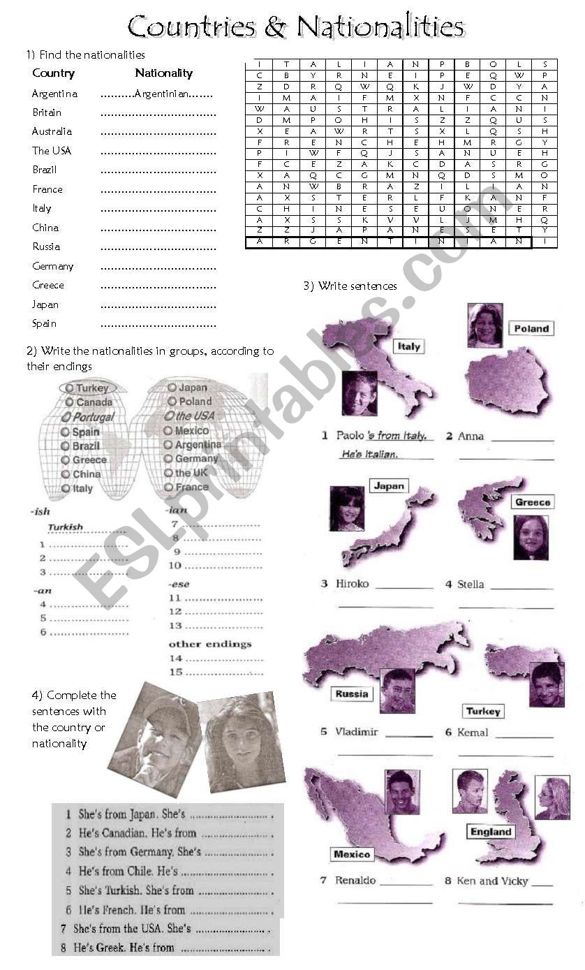 Countries & Nationalities worksheet