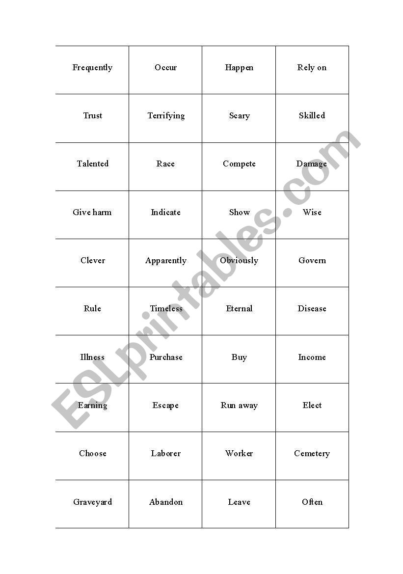 vocabulary game-domino worksheet