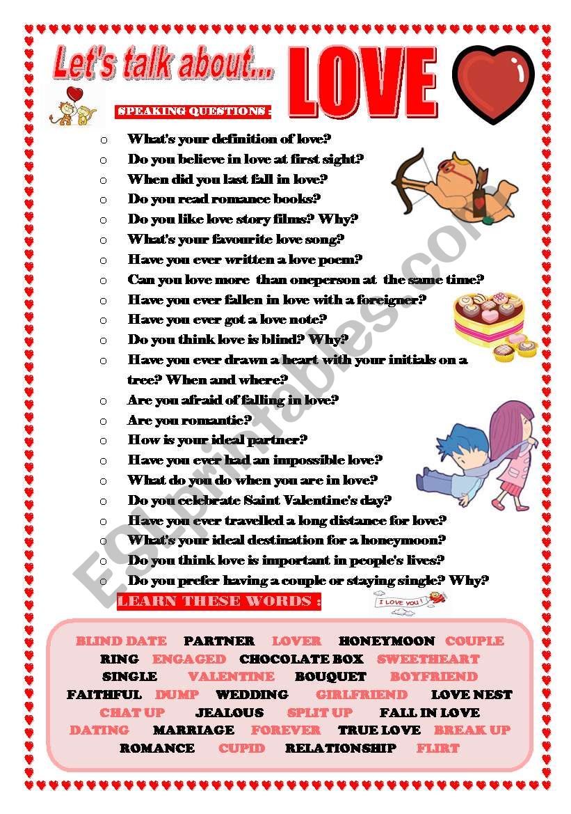 Let´s Talk About Love Speaking Series 8 Esl Worksheet By Joebcn 