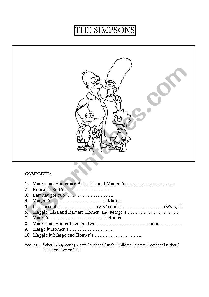 The Simpsonsfamily:exercise worksheet