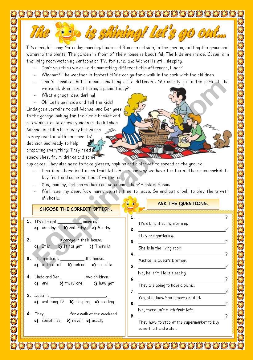 THE SUN IS SHINING! LET´S GO OUT... - ESL worksheet by mariaolimpia