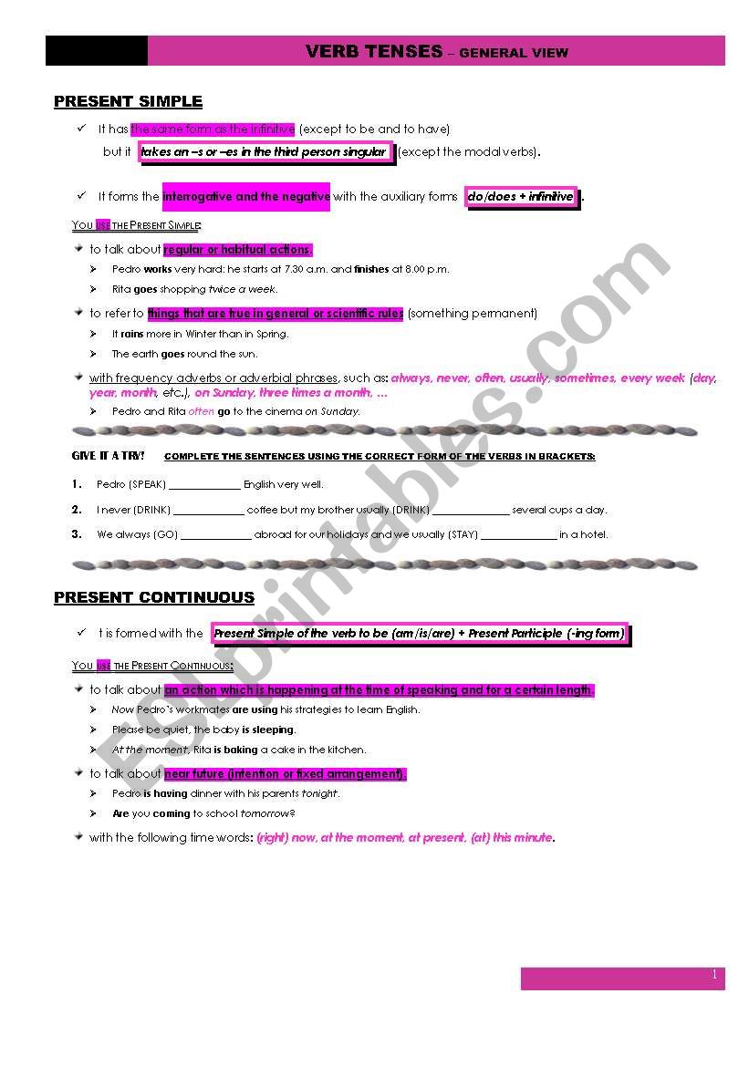 VERB TENSES - General View worksheet