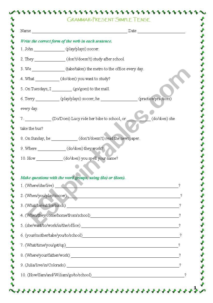  Grammar worksheet worksheet