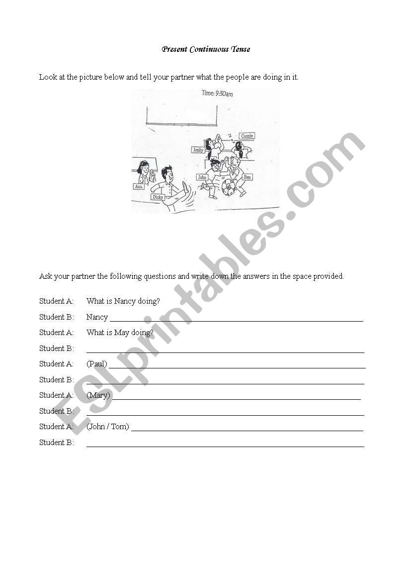 Present Continuous Tense worksheet