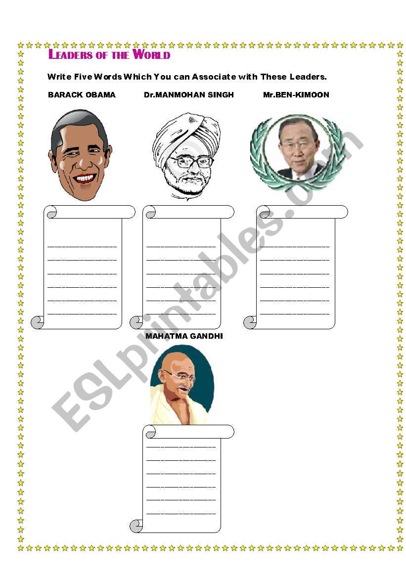 Leaders of the world worksheet