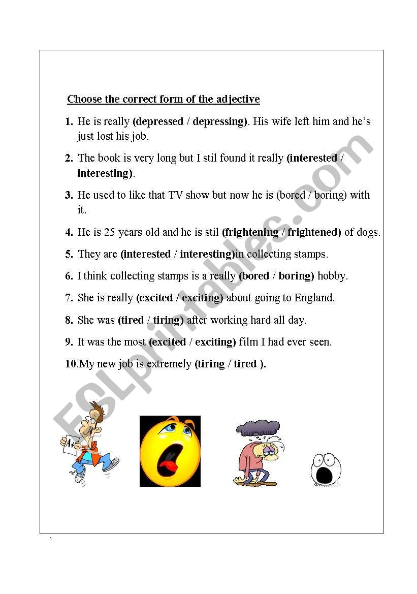 -ed and -ng adjectives worksheet