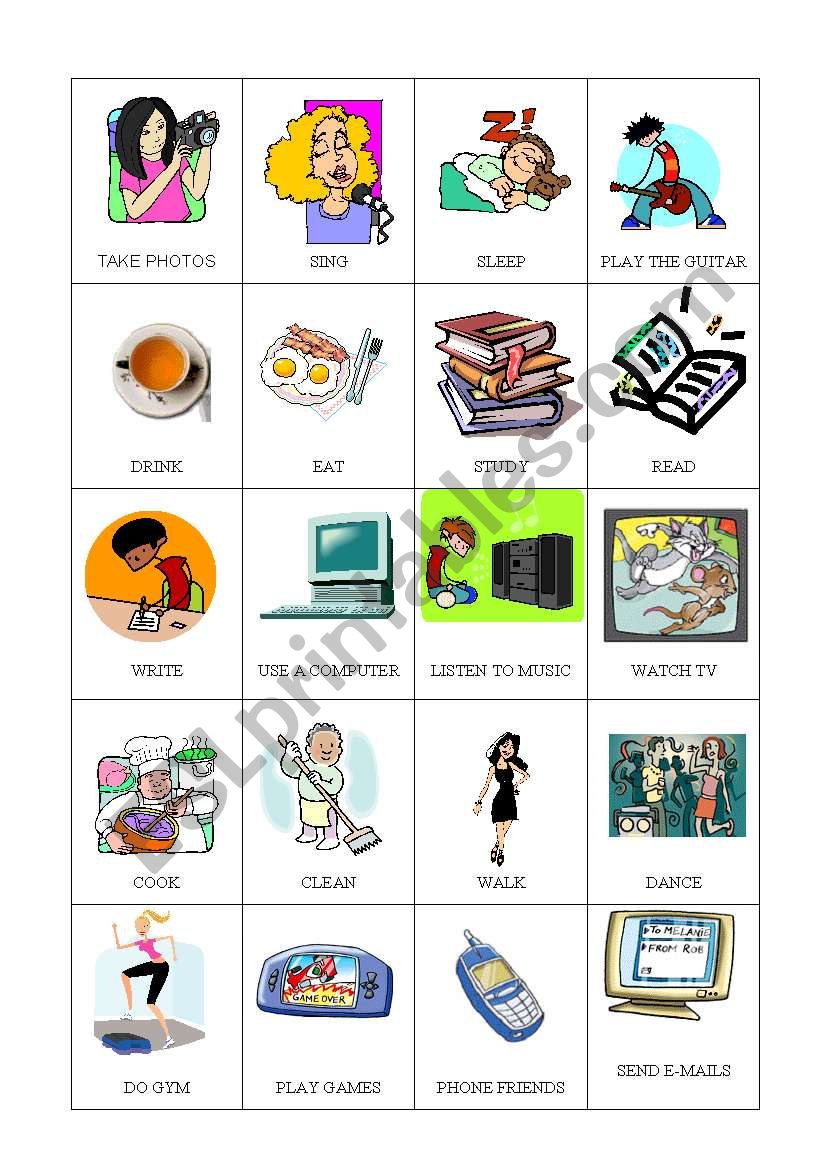 Everyday Activities CARDS ESL Worksheet By Ferguib