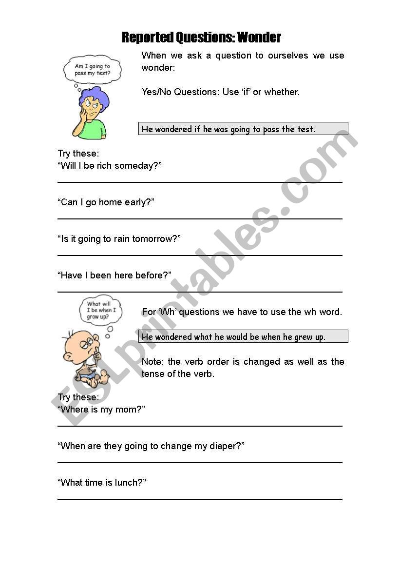 reported speech exercise worksheet