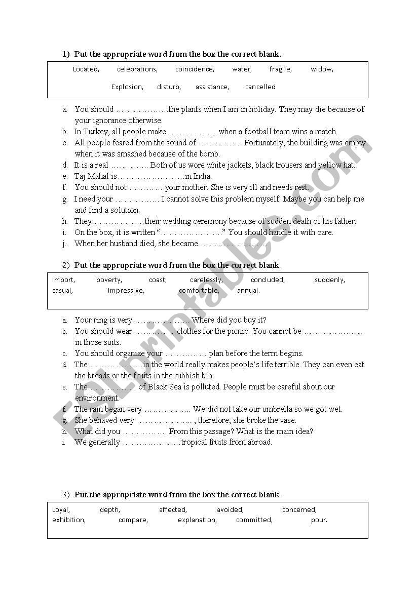 general vocabulary worksheet