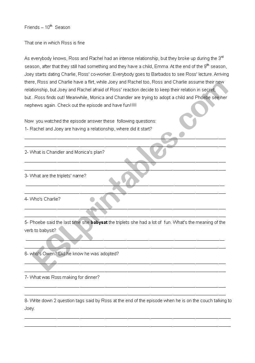 Friends Season 10th  worksheet