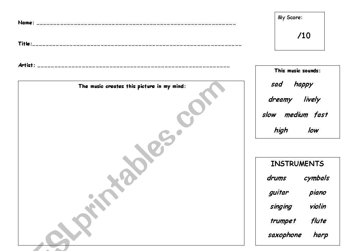 Music Listening Worksheet worksheet