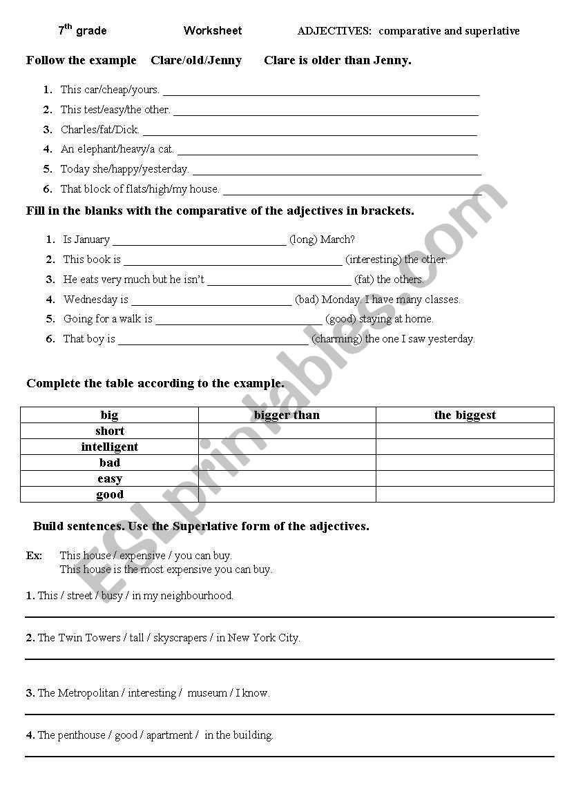 Adjectives: comparative and superlative - ESL worksheet by rodrvas