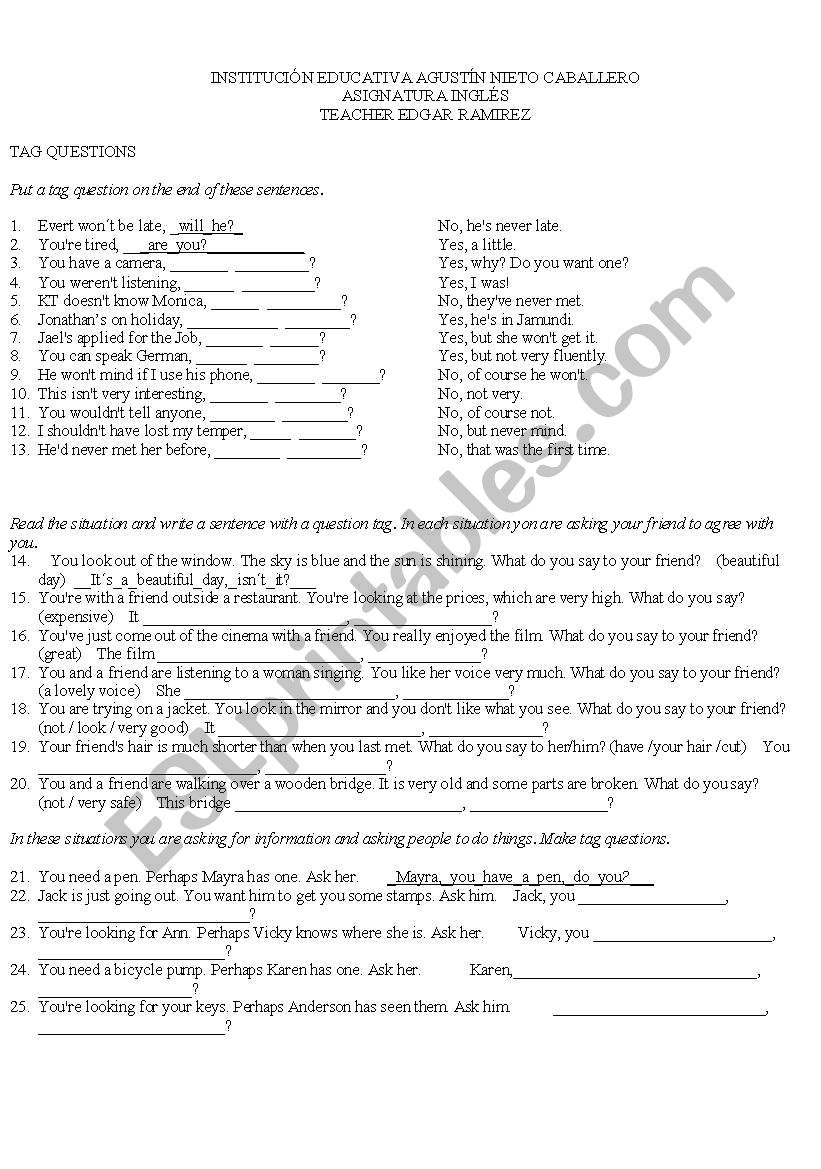 TAG QUESTIONS worksheet