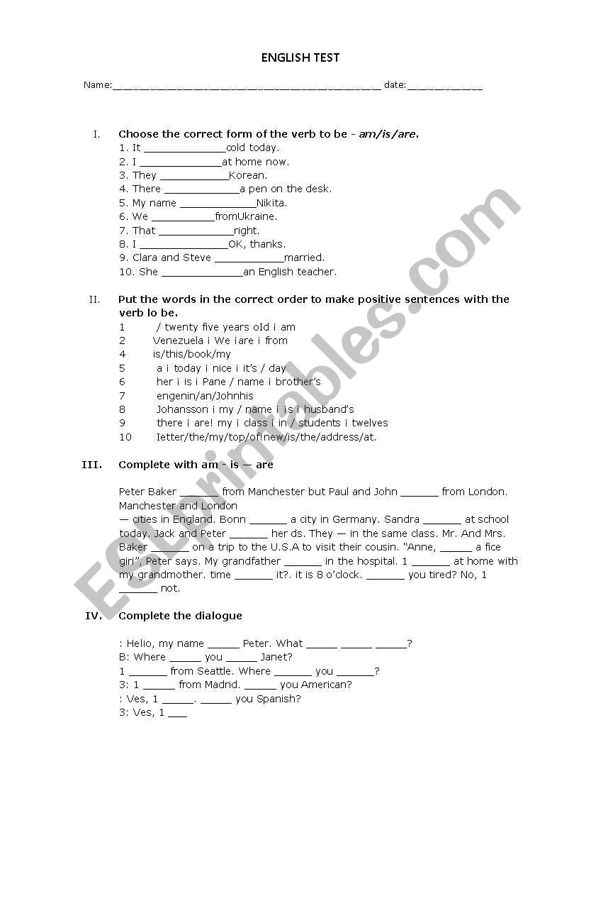 test worksheet