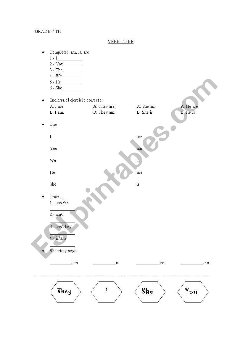 verb to be worksheet