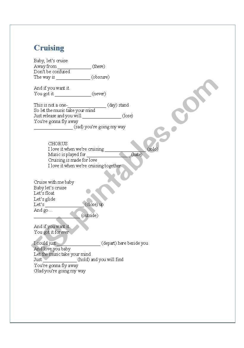 Cruisin - song worksheet