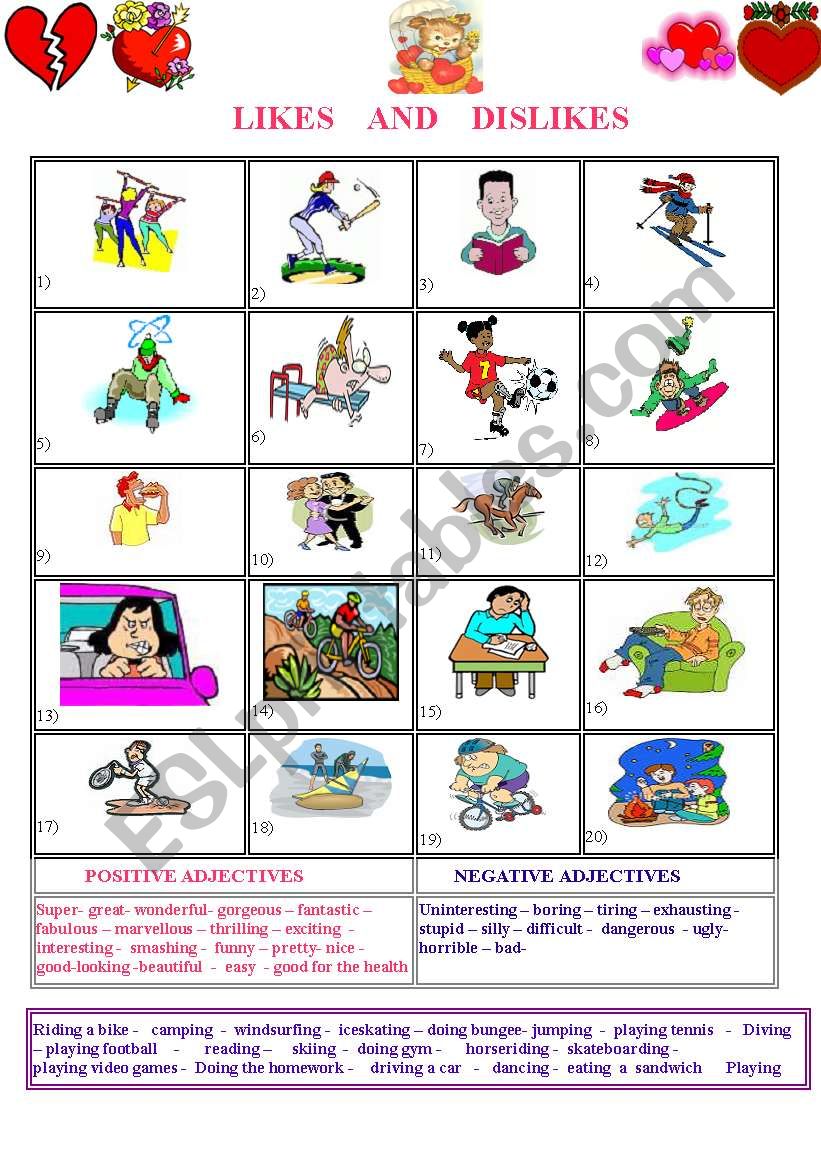 Likes And Dislikes ING Positive And Negative Adjectives ESL 