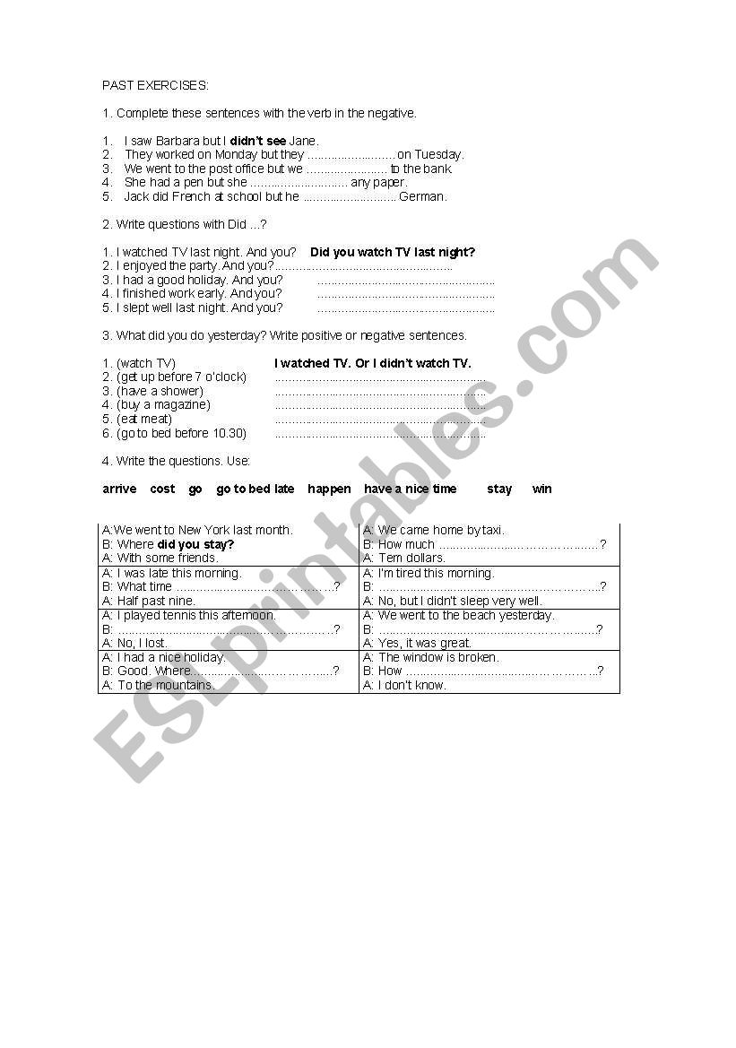 Simple Past Exercises worksheet