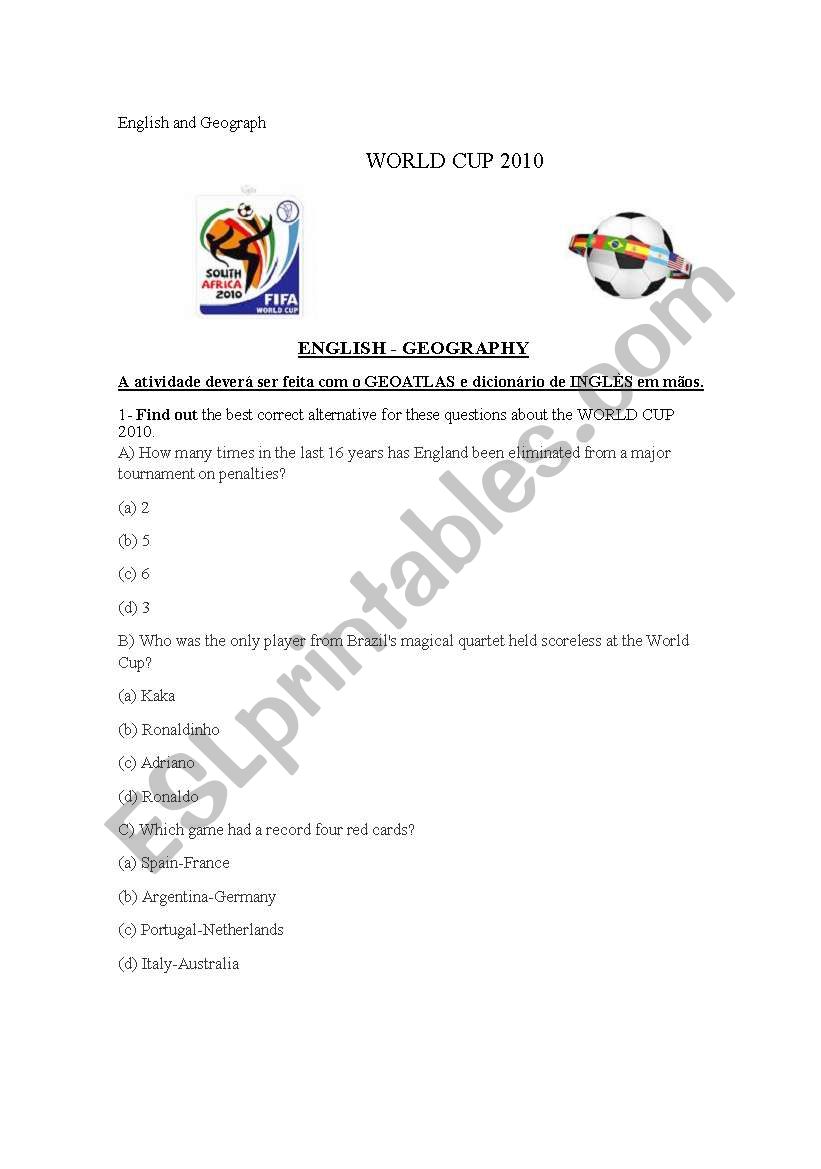 ENGLISH AND GEOGRAPHY worksheet