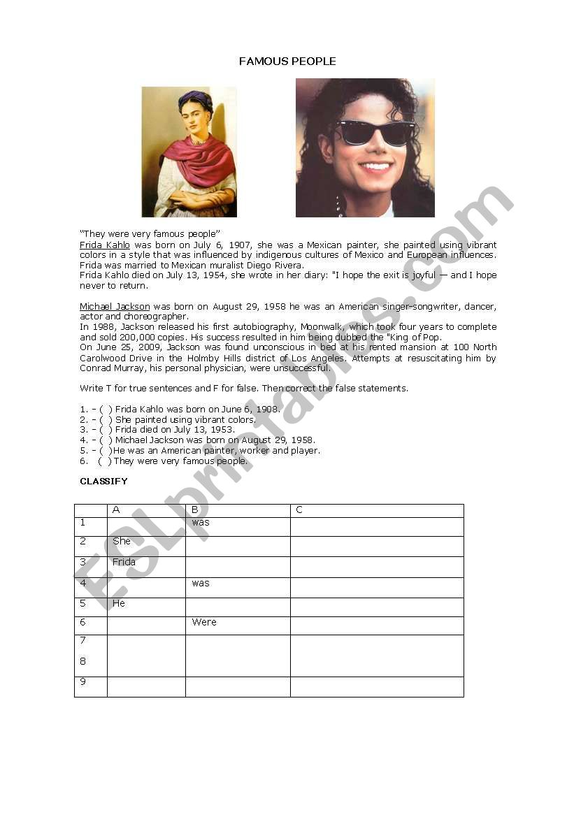 famous people  worksheet