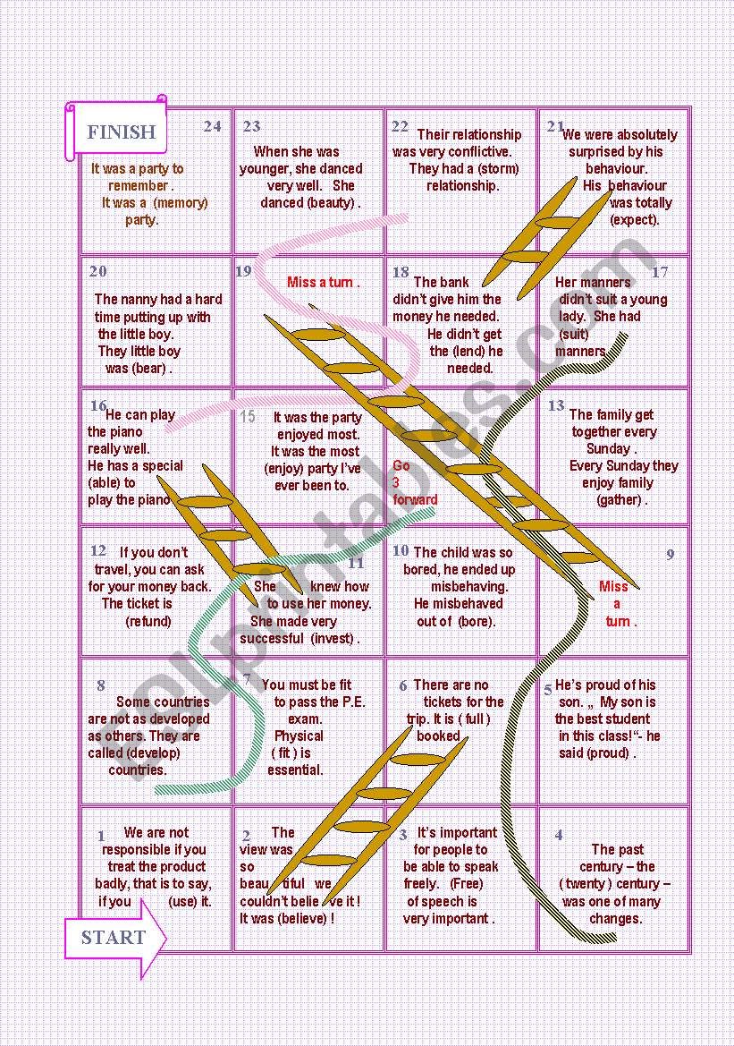 Snakes and ladders nº 2 : Word formation - ESL worksheet by aliciapc