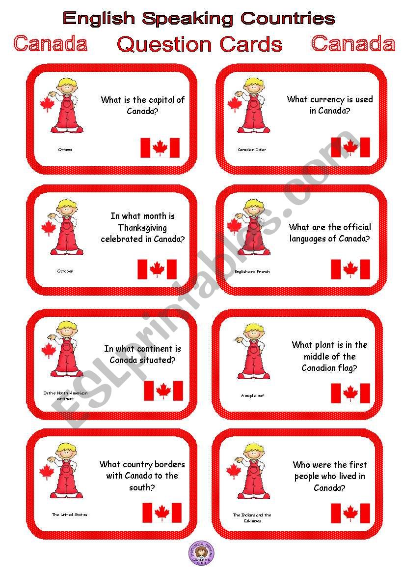 English Speaking Countries - Question cards 4 - Canada