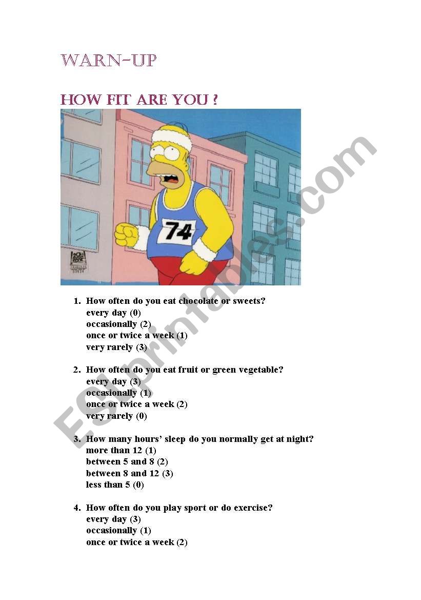 health quizz worksheet