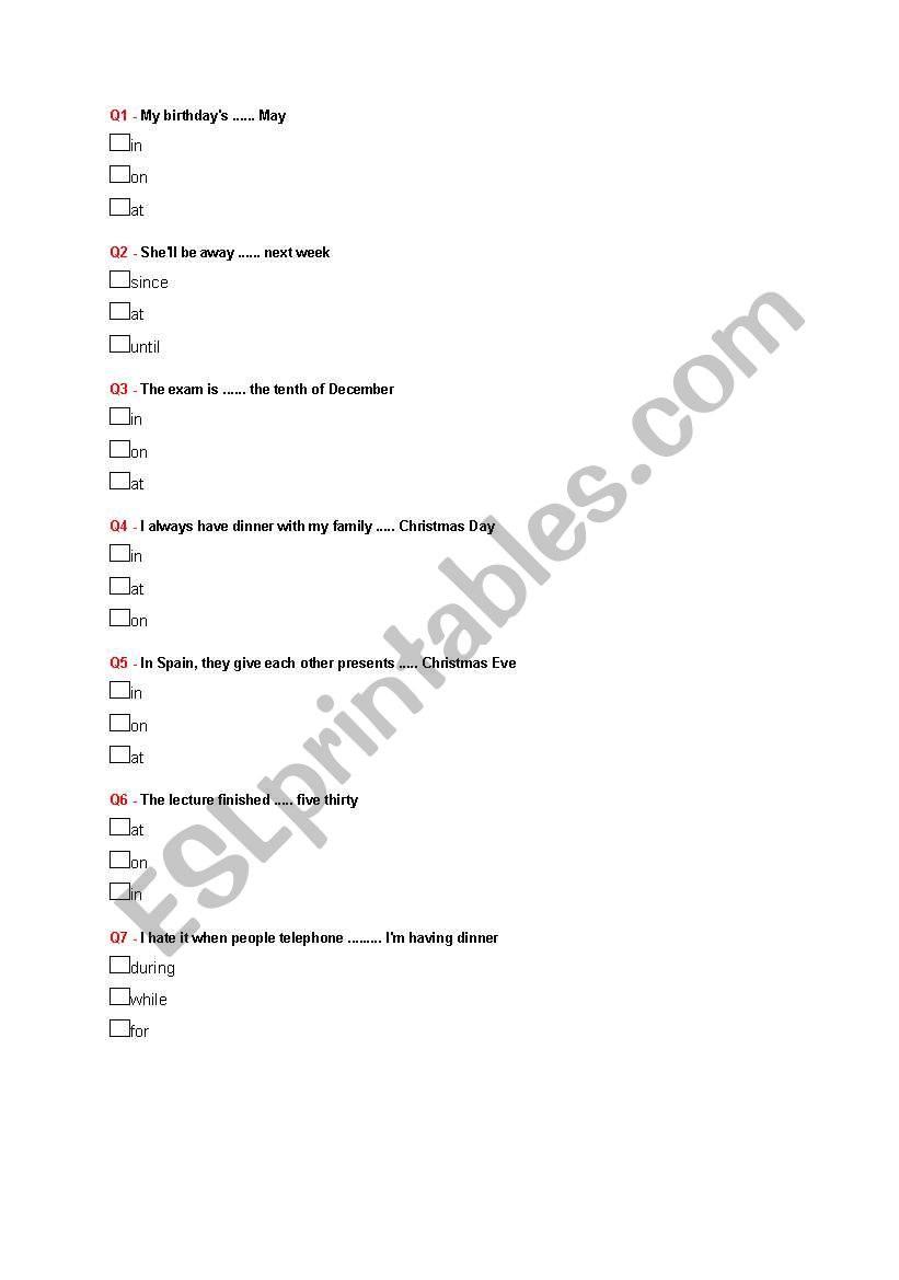 Prepositions worksheet