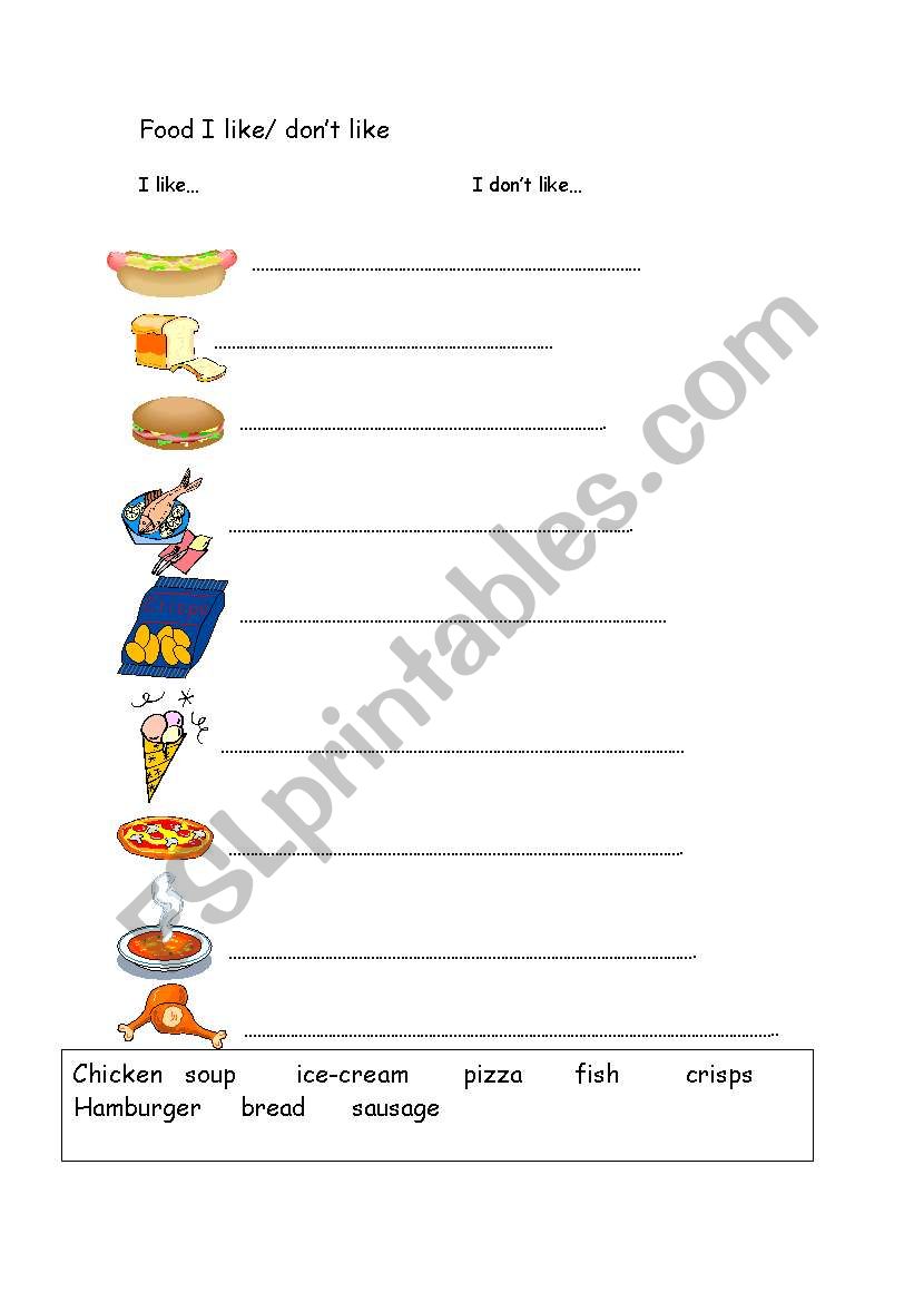 Food I like/dont like worksheet