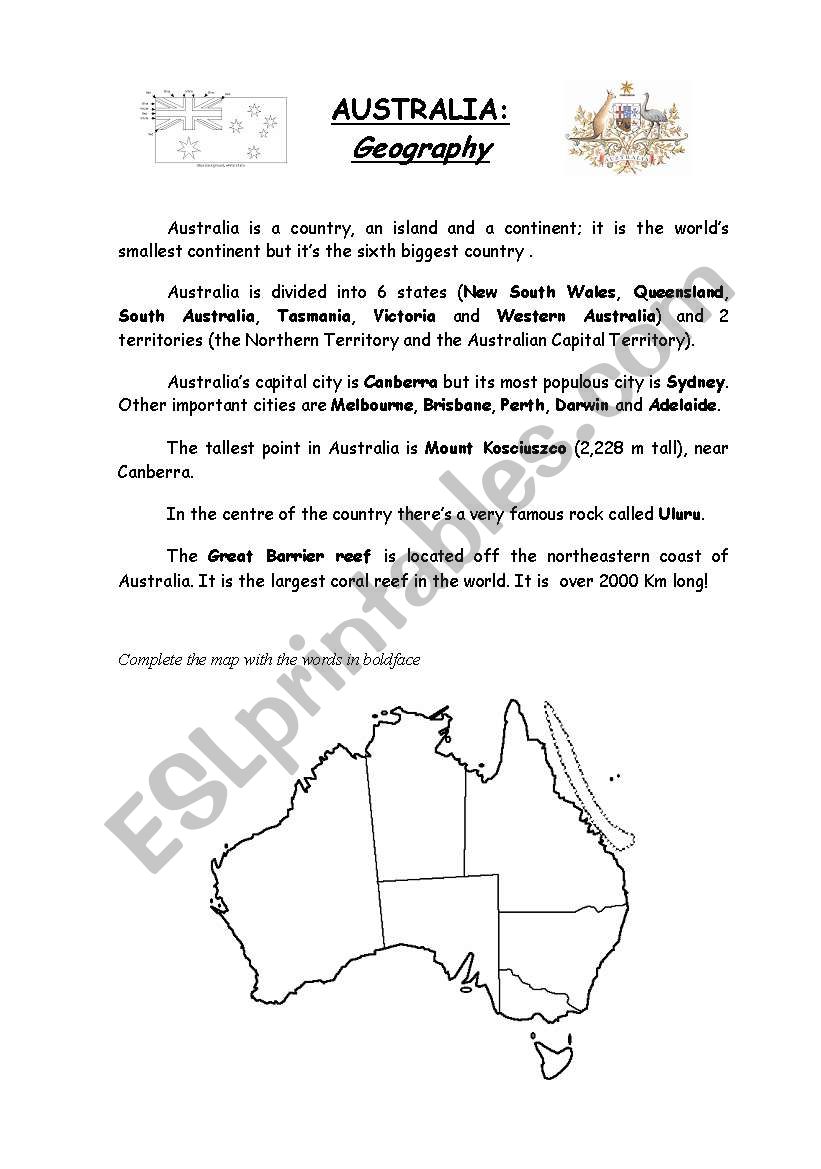 Australia: Geography worksheet
