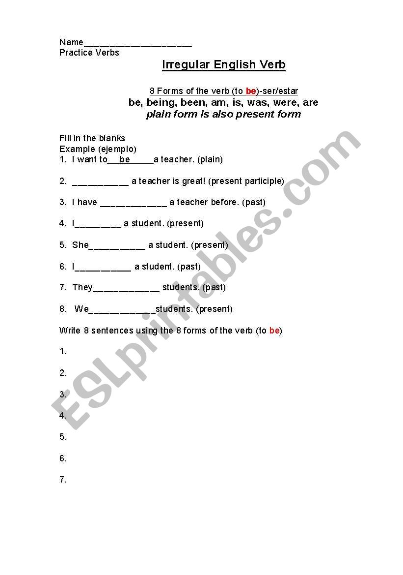 Irregular English Verbs worksheet