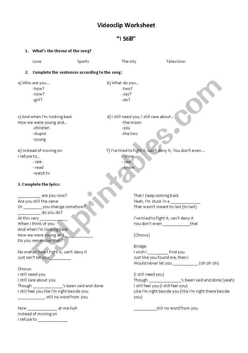 videoclip worksheet 