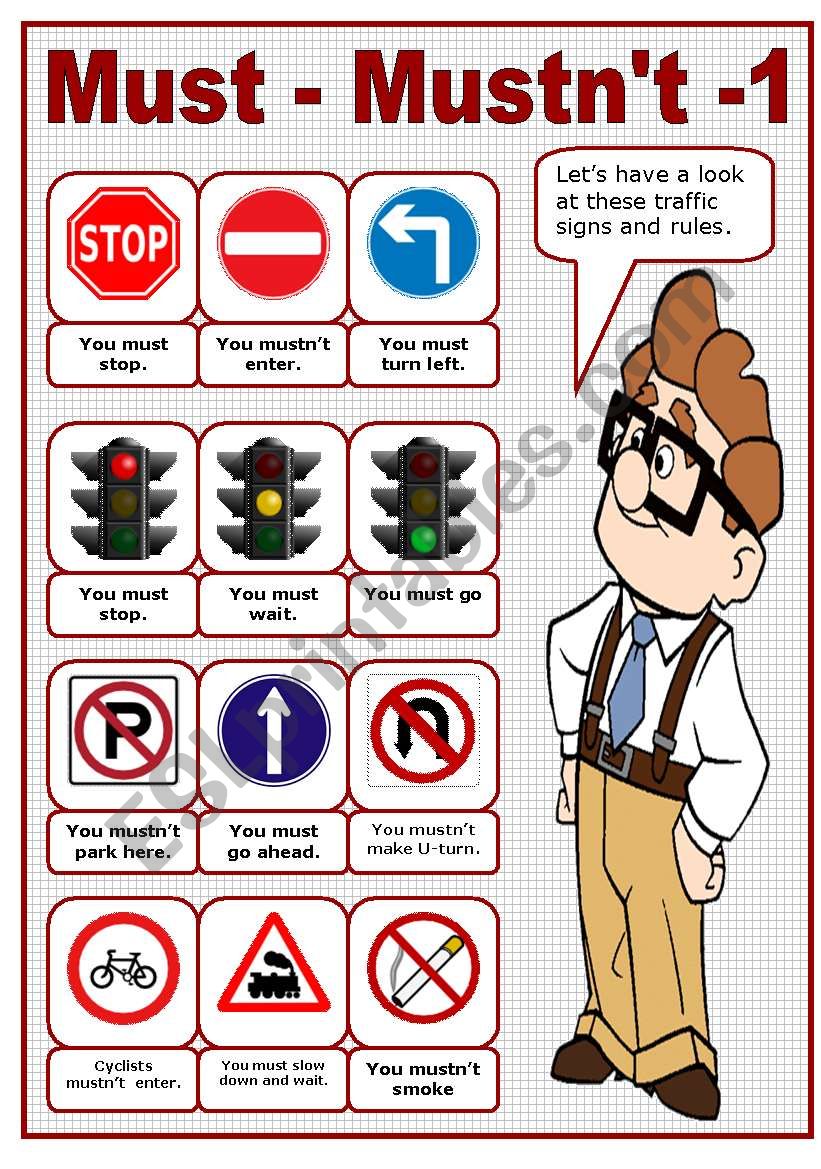 MUST MUSTN T 1 TRAFFIC RULES POSTER editable ESL Worksheet By 