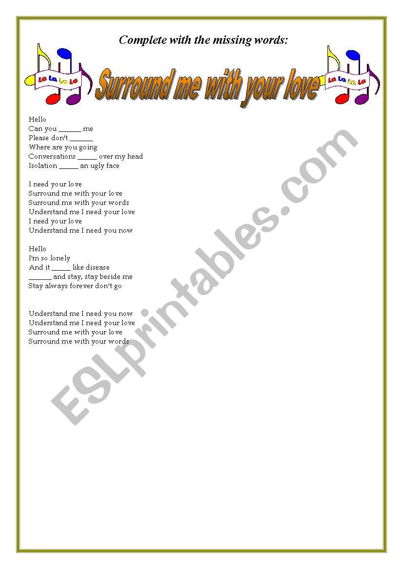 surround me with your love worksheet