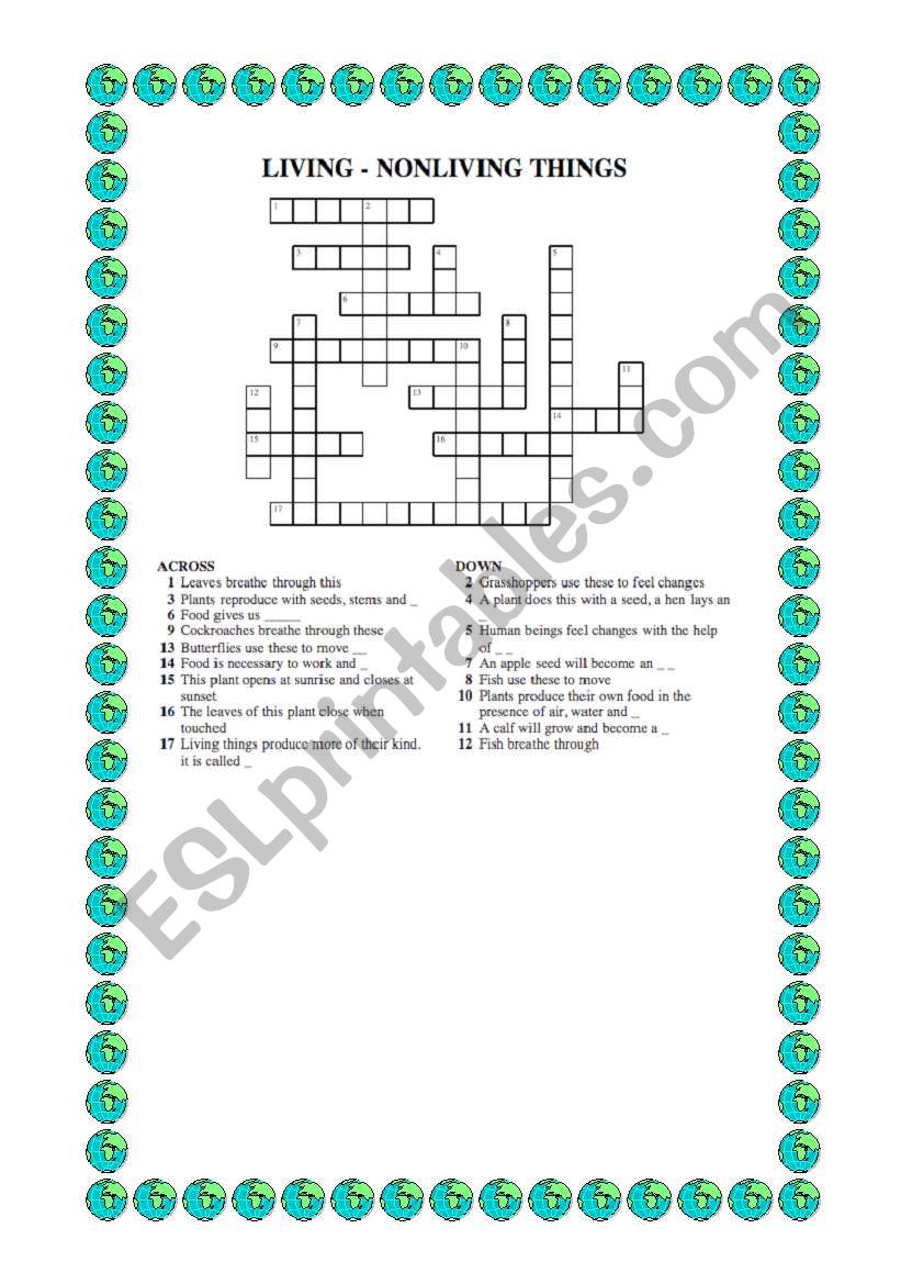 Living & Non-Living Things - Crossword Puzzle!