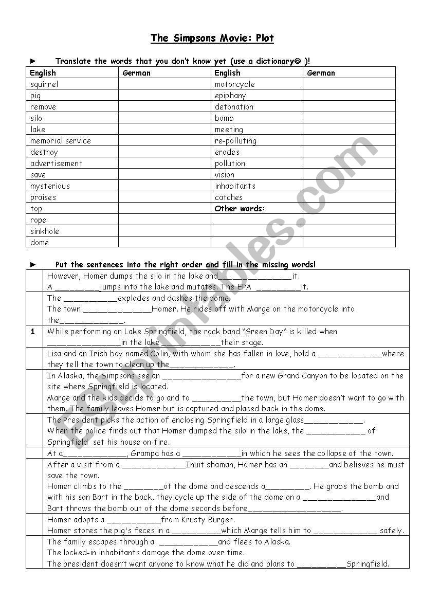 Simpsons worksheet