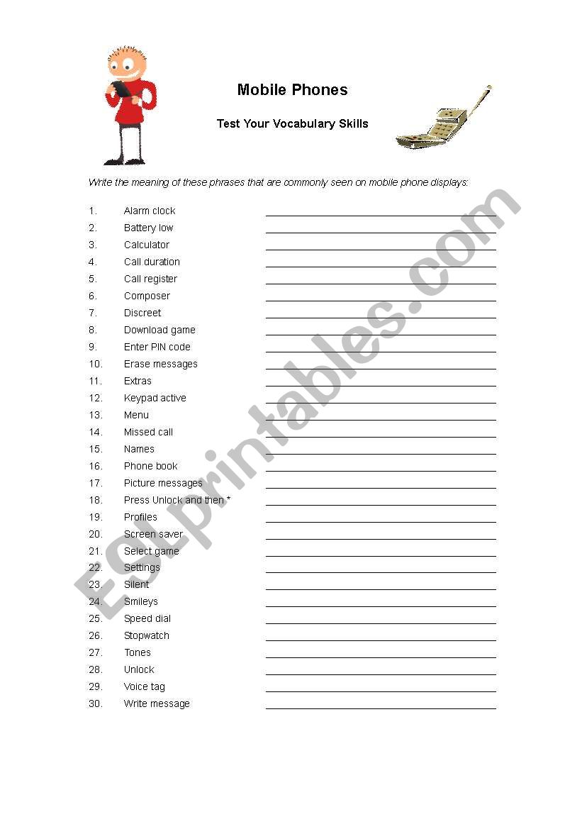 Mobile phones worksheet