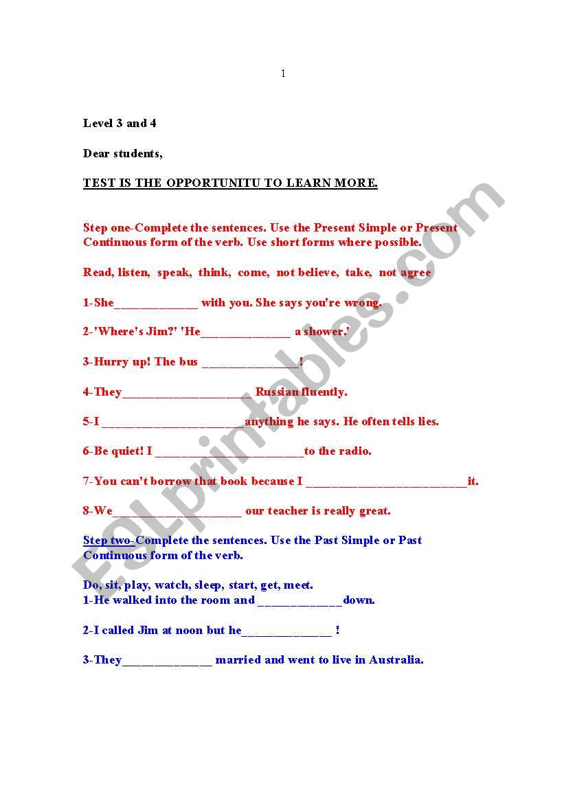 Ten steps for English test worksheet