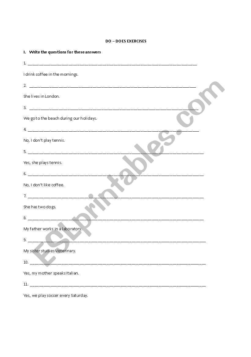 Do - Does Questions worksheet
