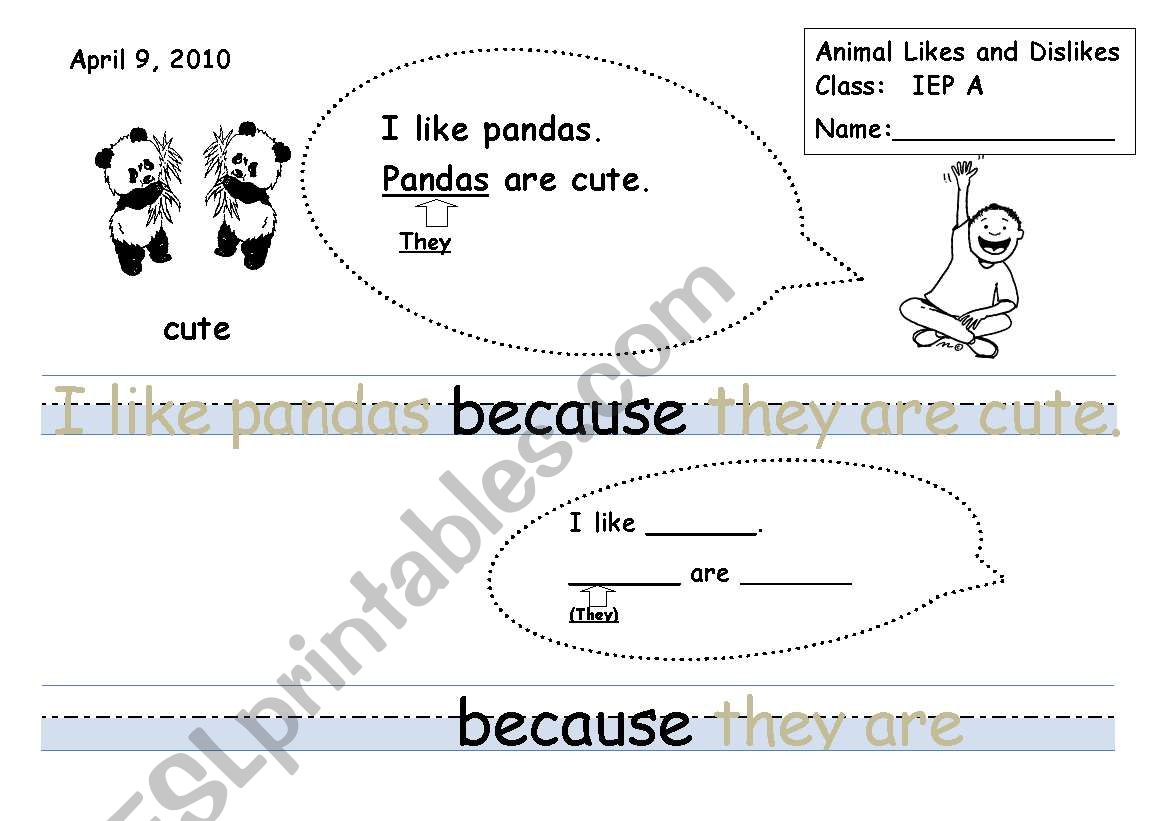 animal likes and dislikes worksheet