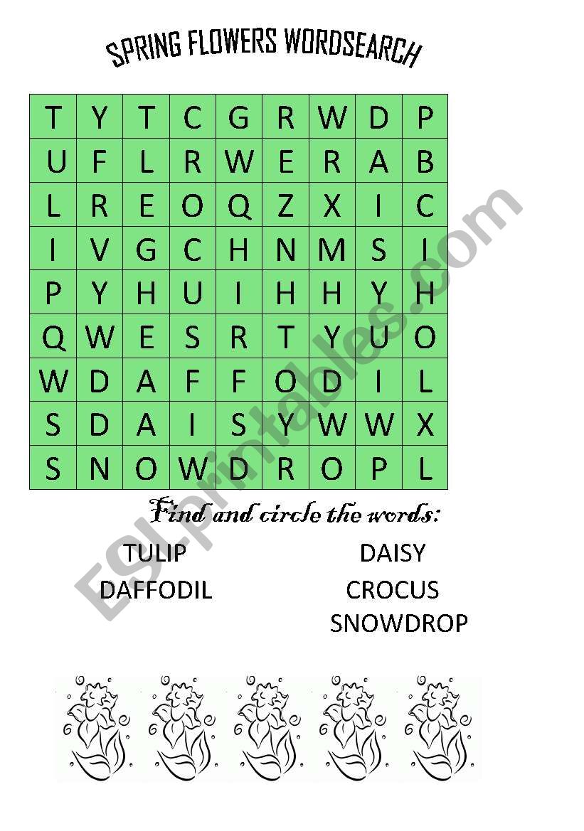 SPRING FLOWERS WORDSEARCH worksheet