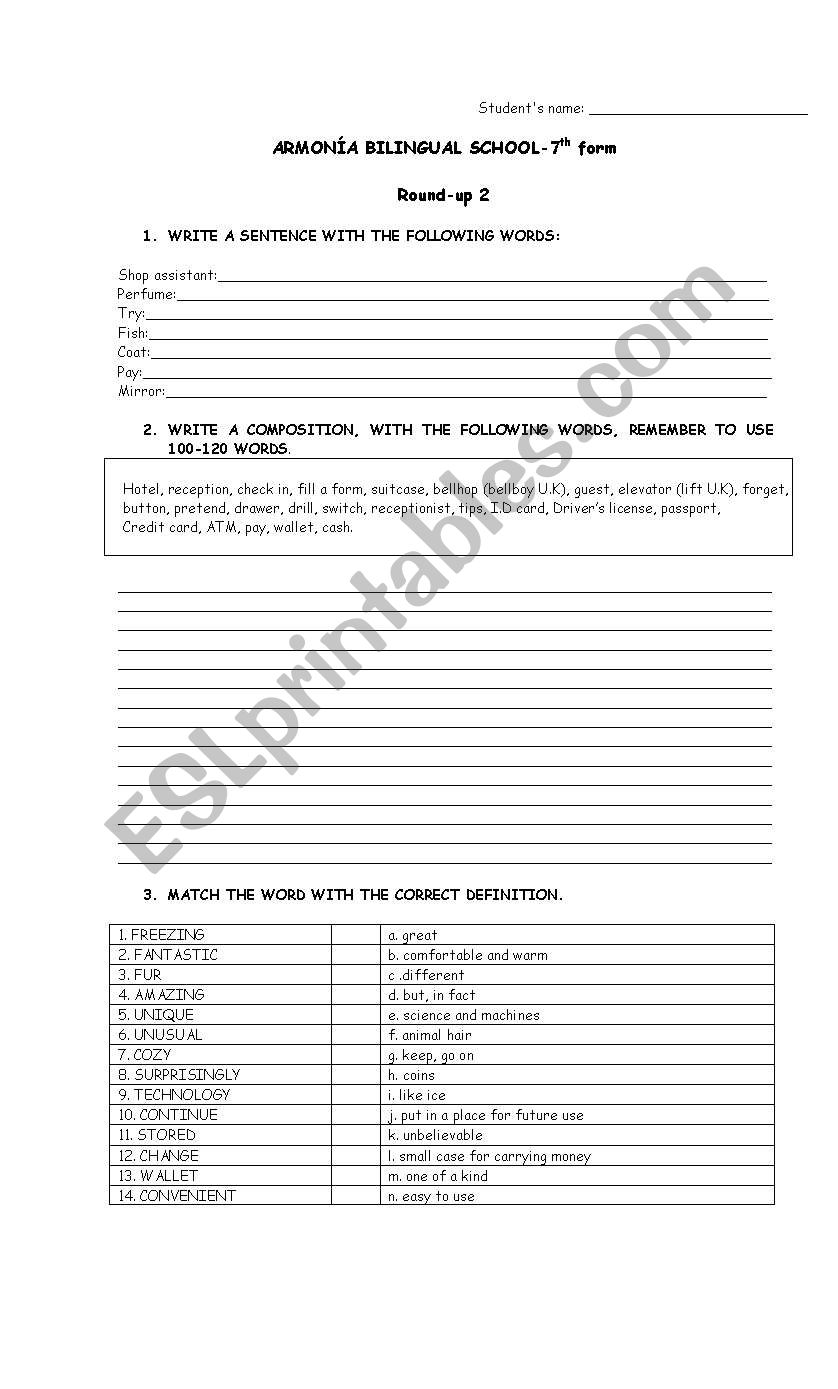 vocabulary worksheet