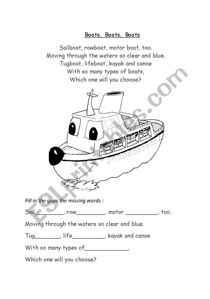 Rhyme About Boats ESL Worksheet By Zaba123