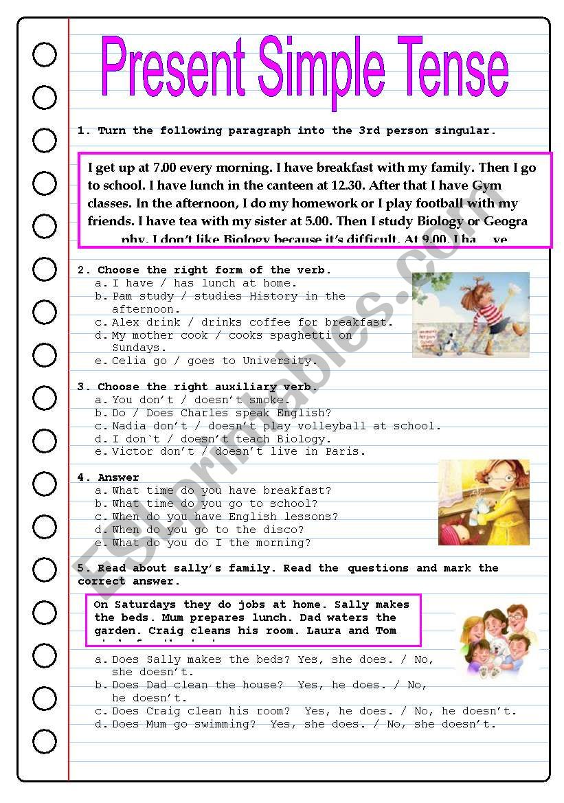 Worksheets For Practicing The Present Simple Tense Images
