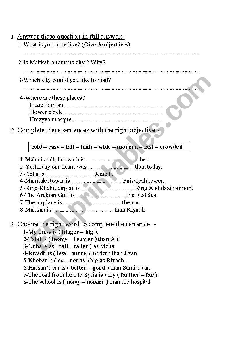 cities and places worksheet