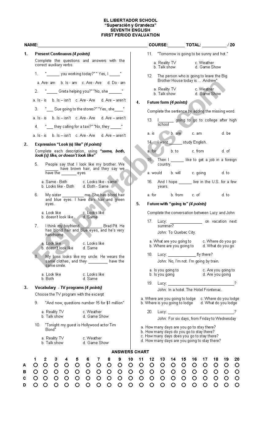 Exam worksheet