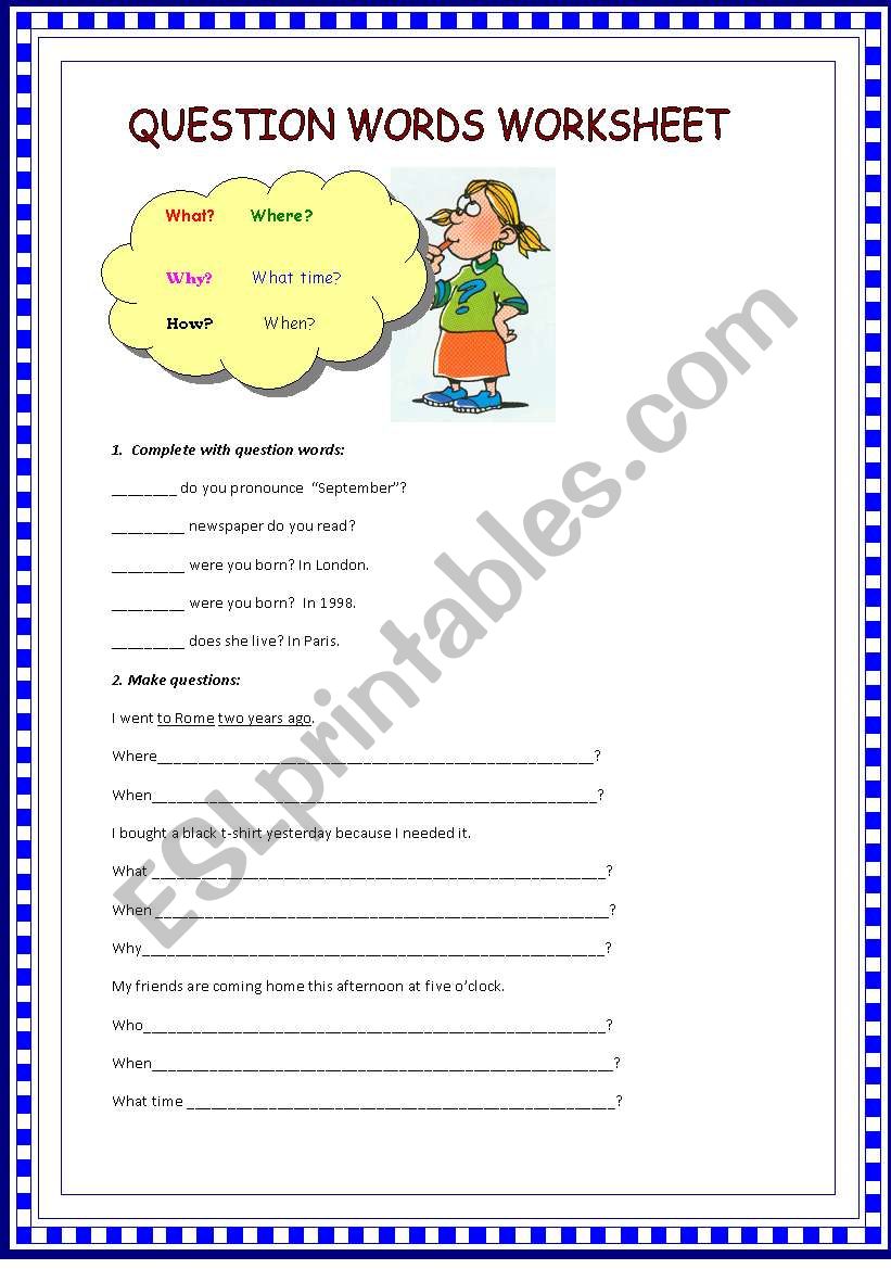 question words worksheet worksheet