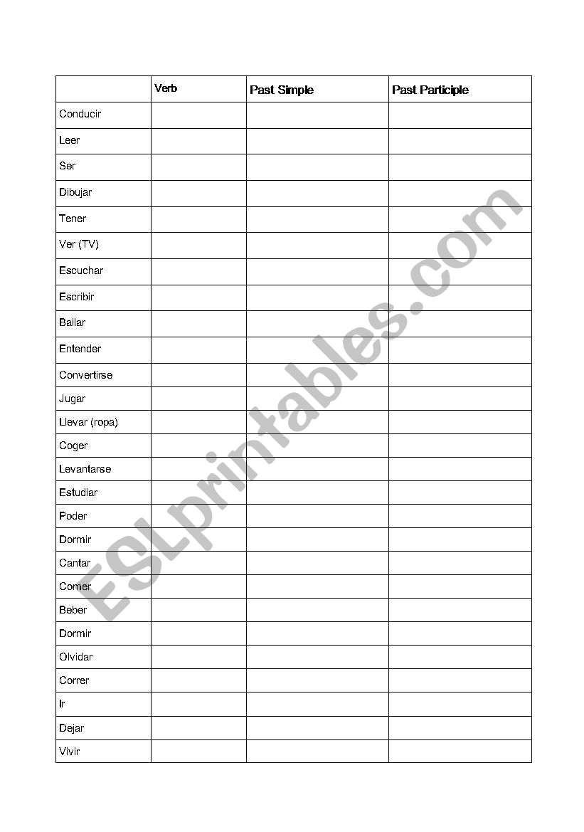 irregular verbs test worksheet