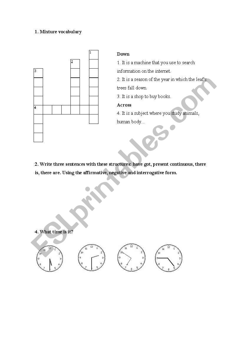 Review time and vocabulary worksheet